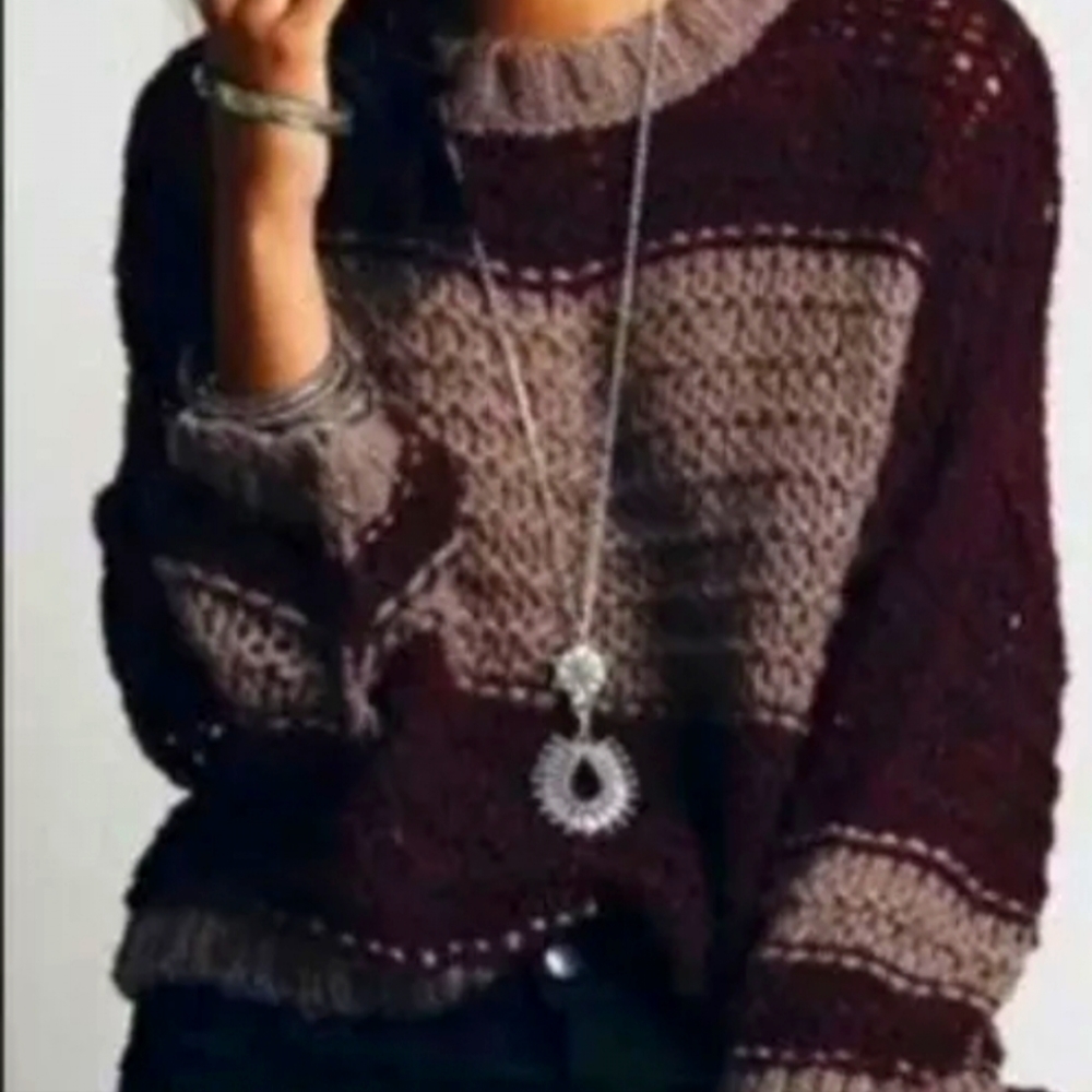 Free People Burgundy Taupe Open Weave Sweater M